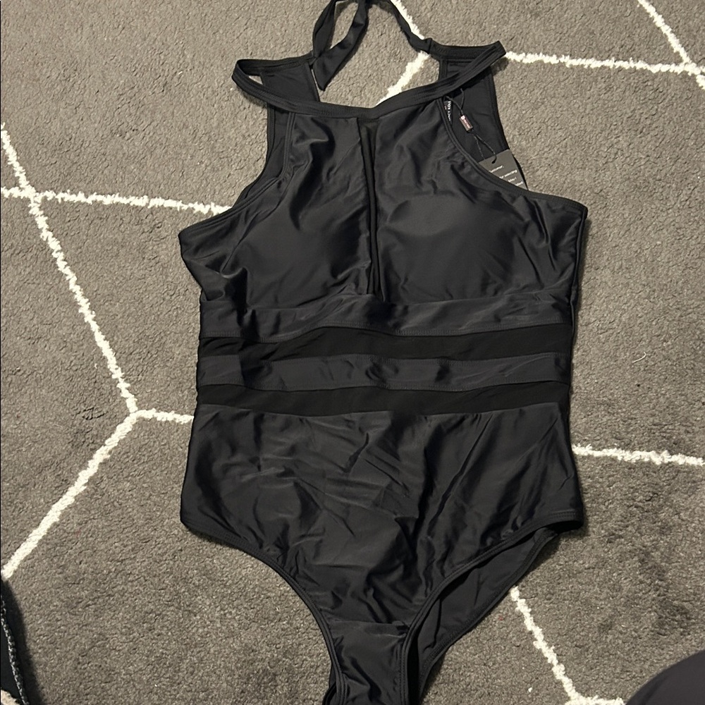 Black Women's One-Piece Halter Swimsuit